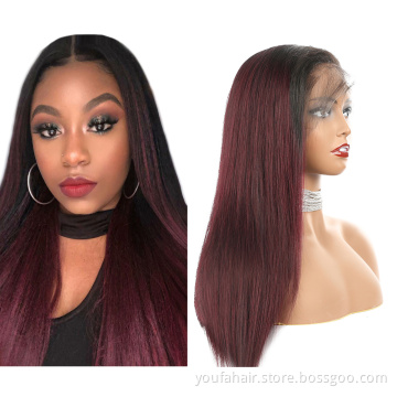 Wholesale Ombre Color 1b 99J Burgundy Red 13x4 Lace Frontal Wigs Brazilian Human Virgin Hair HD Lace Front Wig for Black Woman
